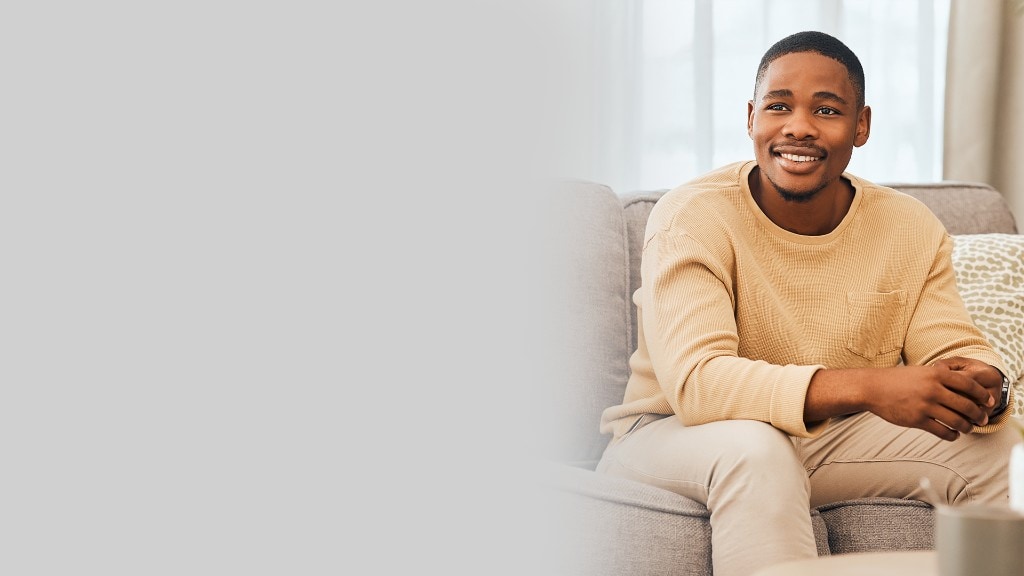 Patient smiling during a calm moment at home